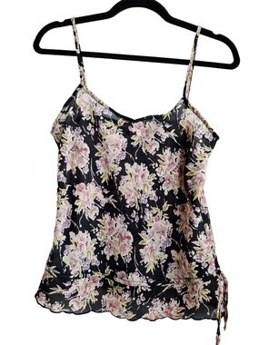 Black Floral Satin Spaghetti Strap Cami Sz Mefium Fairycore